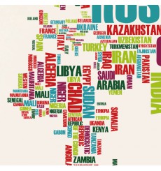 Sticker carte du monde noms de pays