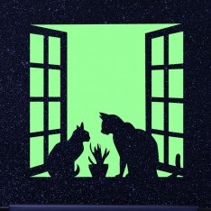  Sticker Phosphorescent Couple de chats sur une fenêtre