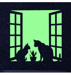 Sticker Phosphorescent Couple de chats sur une fenêtre