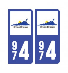 Sticker plaque Réunion 974 - Pack du 2
