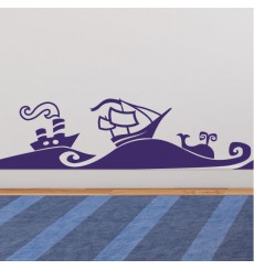 Sticker vagues de la mer et des bateaux