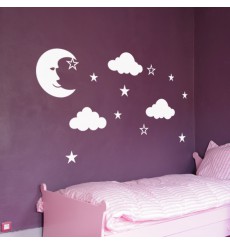 Sticker Étoiles, lune et nuages