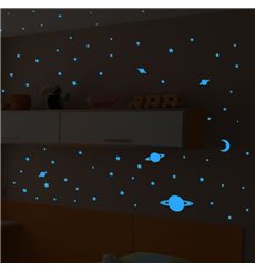 Sticker Univers - 150 étoiles et planètes phosphorescentes Bleu