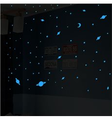 Sticker Univers - 150 étoiles et planètes phosphorescentes Bleu