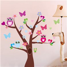  Sticker hiboux et papillons sur un arbre