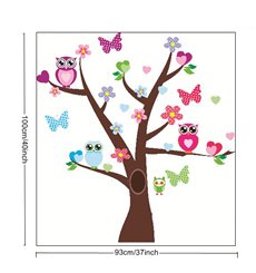 Sticker hiboux et papillons sur un arbre