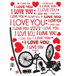 Sticker Love You avec chats et vélo