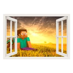  Sticker  Minecraft game, Steve et le lever du soleil