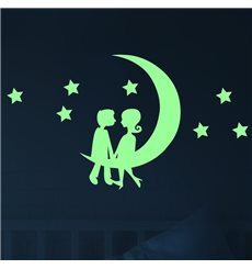 Sticker Phosphorescent Silhouette couple sur la lune