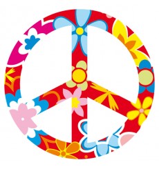 Sticker Peace and love fleurs rouge